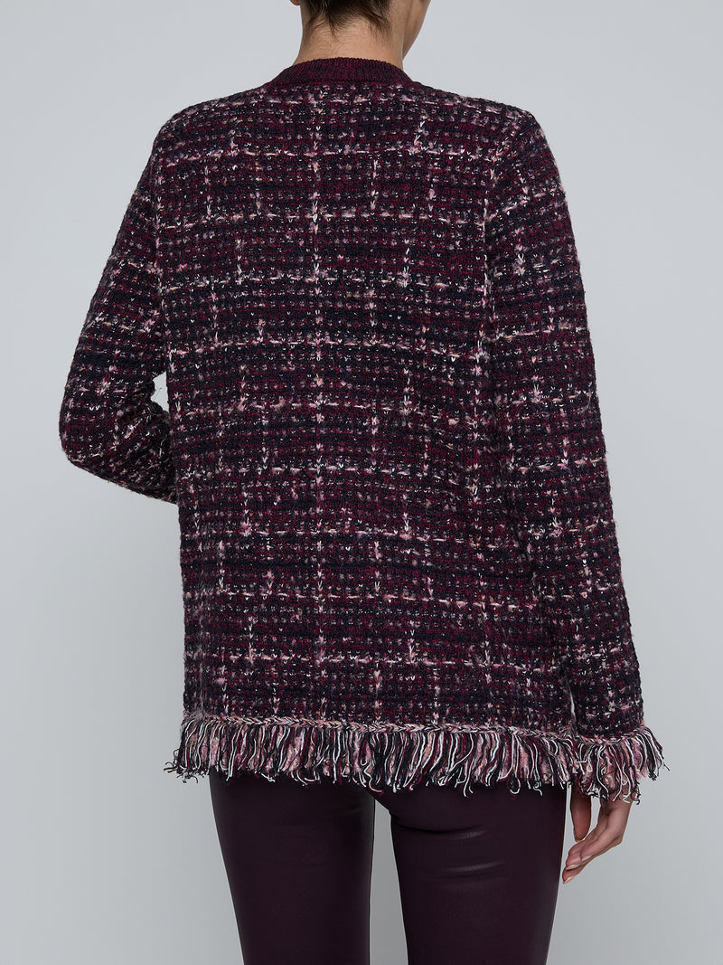 L'Agence Kastoria Fringe Trim Cardigan in Black/Malbec