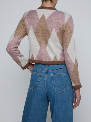 L'Agence Siobhan Fuzzy Argyle Cardigan in Natural/Mauve