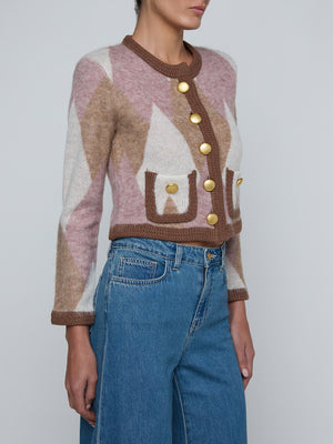 L'Agence Siobhan Fuzzy Argyle Cardigan in Natural/Mauve