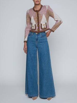 L'Agence Siobhan Fuzzy Argyle Cardigan in Natural/Mauve