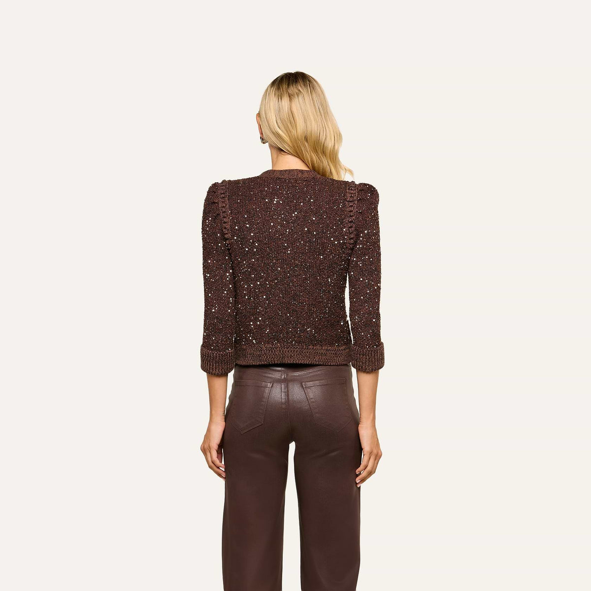 L'Agence Thistle Sequined Cardigan in Black/Java/Sequins