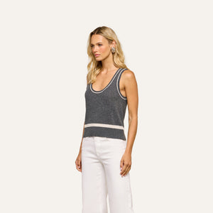L'Agence Filou Cashmere Tank in Heather Charcoal/Ivory