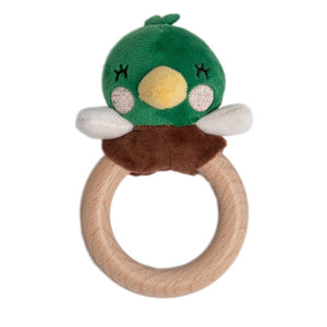 Pearhead Mallard Duck Wooden & Plush Baby Teether