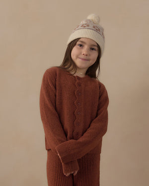 Rylee + Cru Scallop Cardigan in Brick