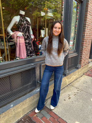 Autumn Cashmere Tipped Tweed Mock Sweater in Quarry Combo