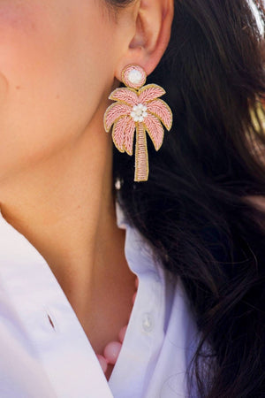 Gaby & Grace  Pink Palm Tree Beaded Earrings