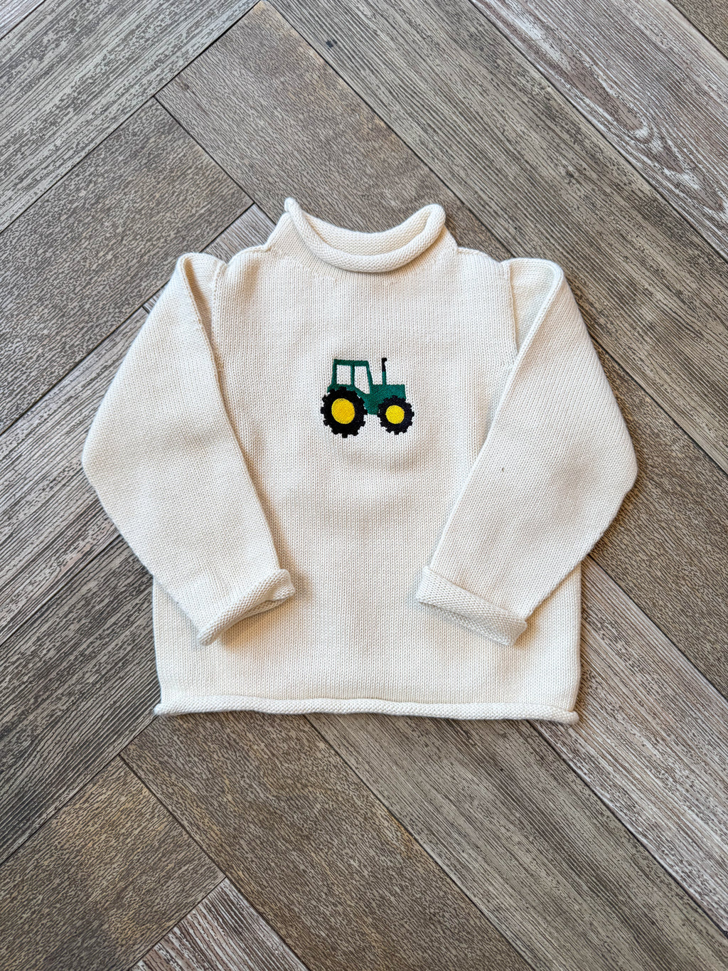 A Soft Idea Green Tractor Roll Neck Sweater in Natural