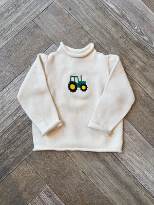 A Soft Idea Green Tractor Roll Neck Sweater in Natural