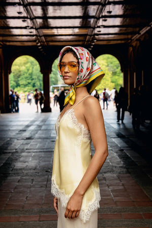 Jessie Zhao New York Double Sided Silk Scarf in Limoncello Jardin
