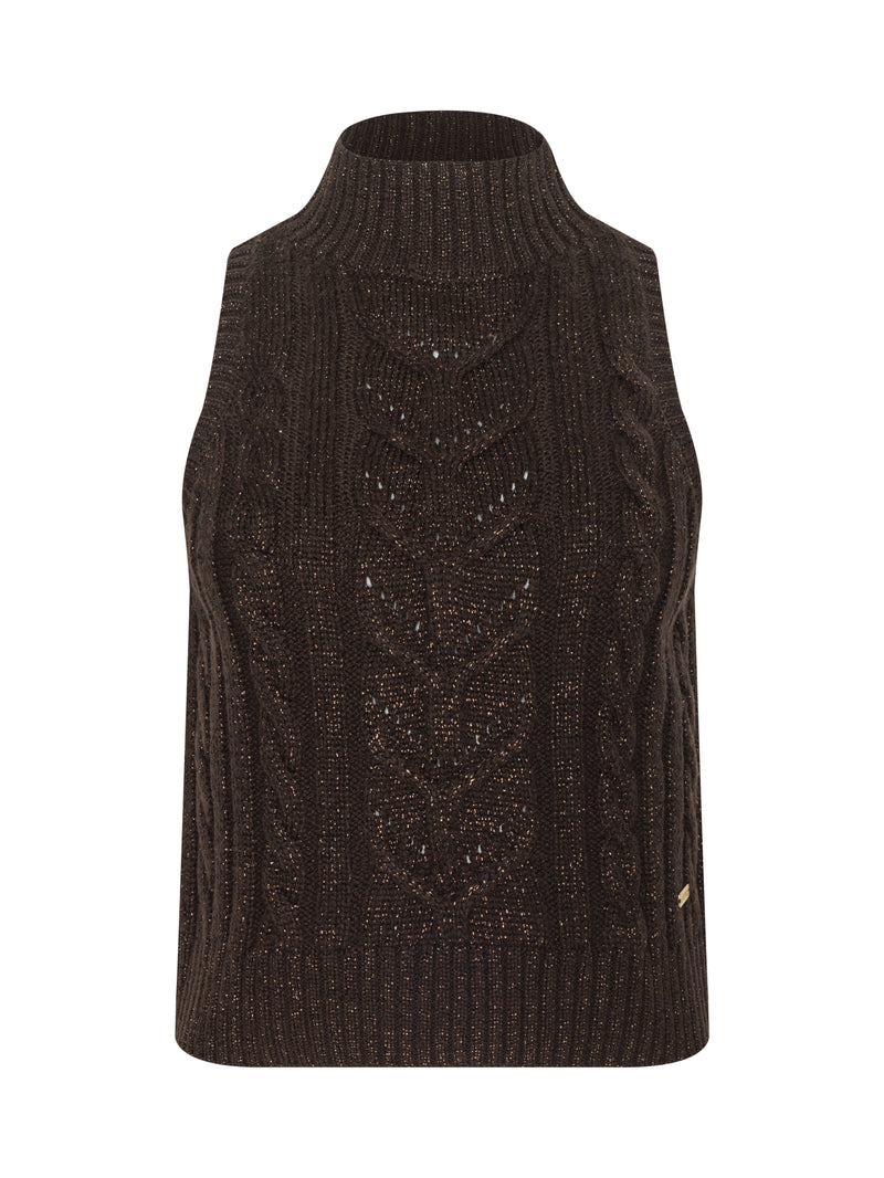 L'Agence Bellini Sleeveless Turtleneck in Dark Brown