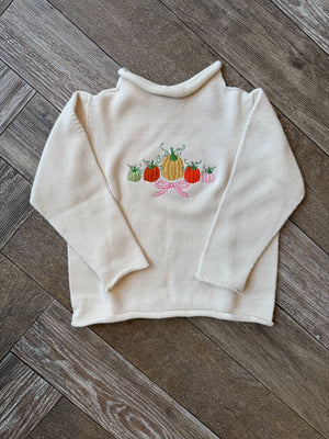 A Soft Idea Pumpkin Patch Bow Roll Neck Sweater in Natural