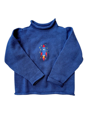 A Soft Idea Rocket Ship Roll Neck Sweater in Navy