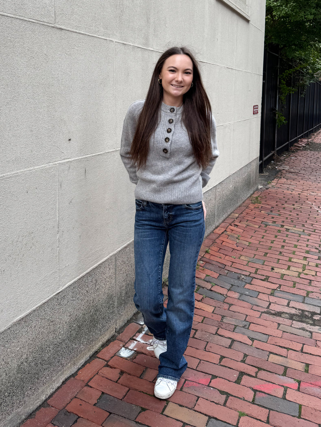 White + Warren Cashmere Luxe Henley in Grey Heather