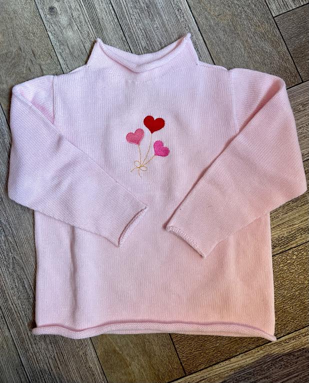 A Soft Idea Roll Neck Sweater in Pink with Heart Trio