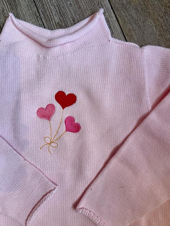 A Soft Idea Roll Neck Sweater in Pink with Heart Trio