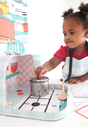 MagicPlaybook Kids Pasta Play Set Pretend Kitchen, Suitcase & Cooking Fun
