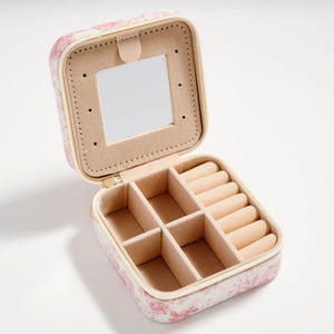 Frem NYC Floral Travel Jewelry Box with Mirror in Pink