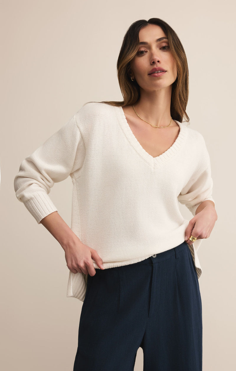 Z Supply All Around V-neck Sweater in White