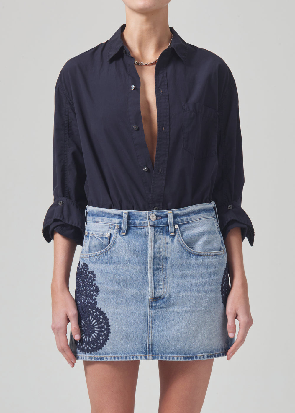 Citizens of Humanity Kayla Shrunken Poplin Shirt in Navy
