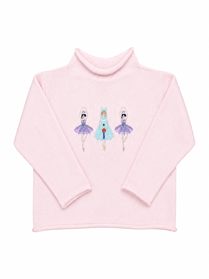 A Soft Idea Roll Neck Sweater in Pink with Nutcracker Ballerinas