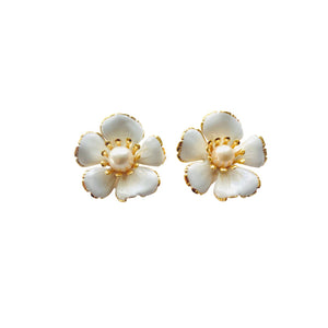 The Pink Reef Hand Painted Small Floral Stud in Bridal White