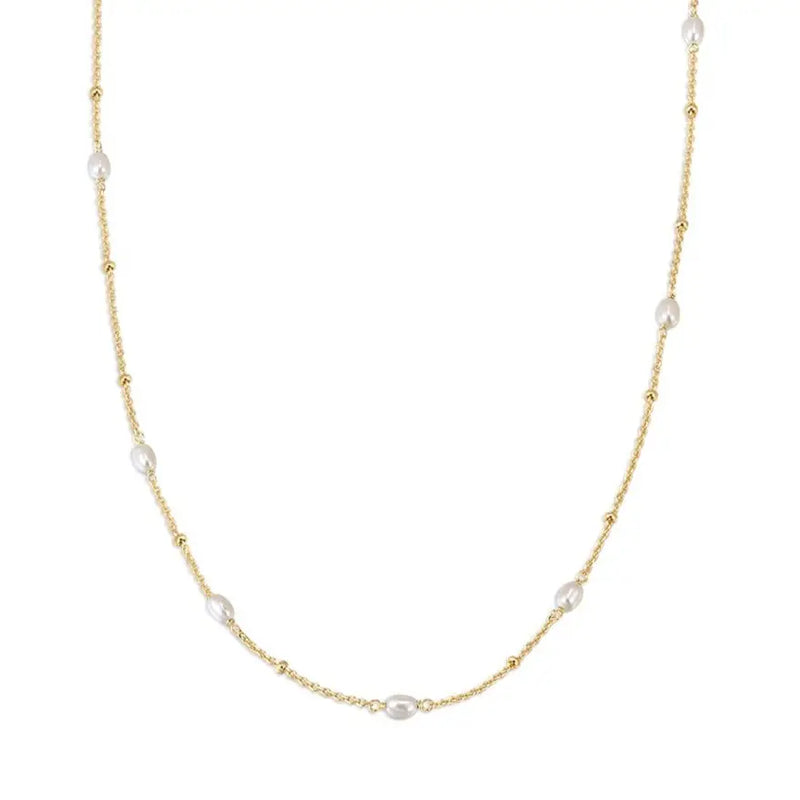 Elizabeth Stone Freshwater Pearl Station Necklace in Gold