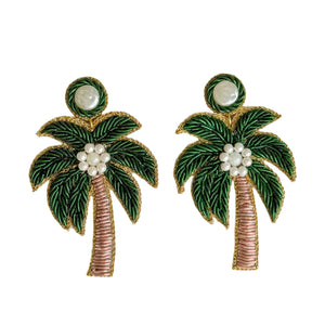 Gaby & Grace Green Palm Tree Beaded Earrings
