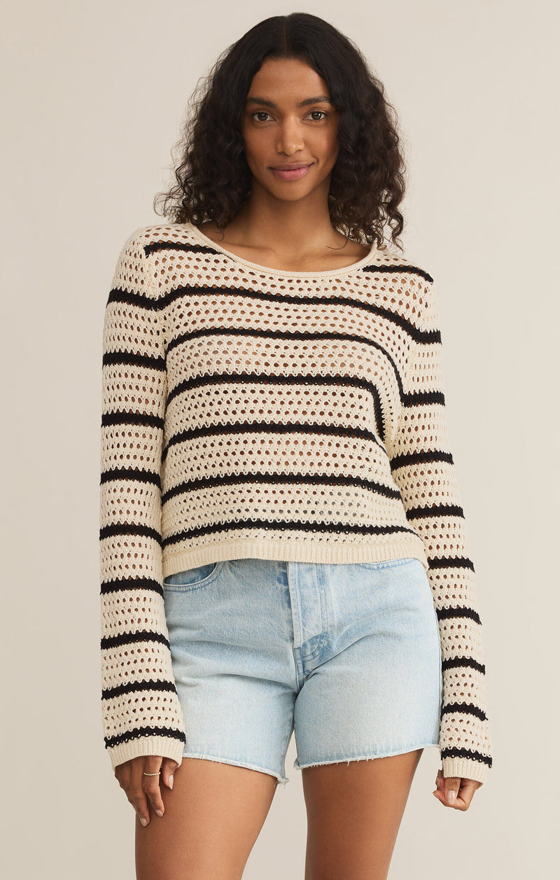 Z Supply Kit Stripe Crochet Sweater in Sea Salt