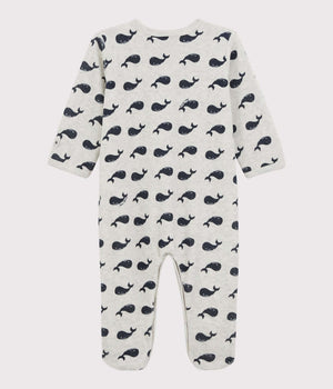 Petit Bateau Velour Whale Footie in Grey/Navy