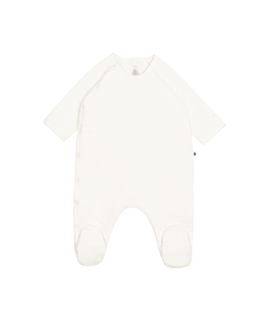 Petit Bateau Side Snap Footie in White Embossed Hearts