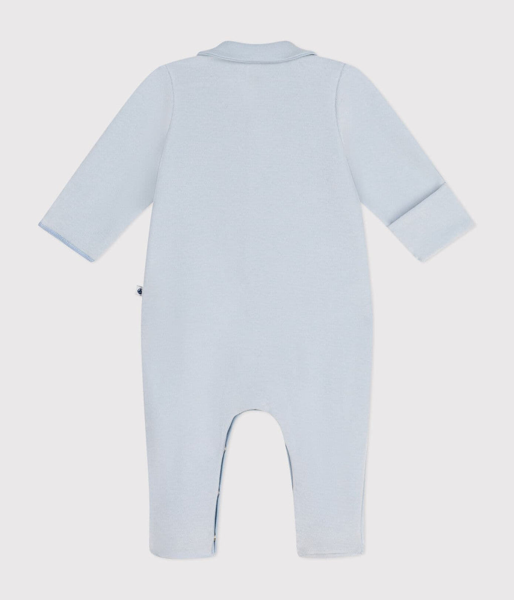 Petit Bateau Velour Snap Front Footie in Blue