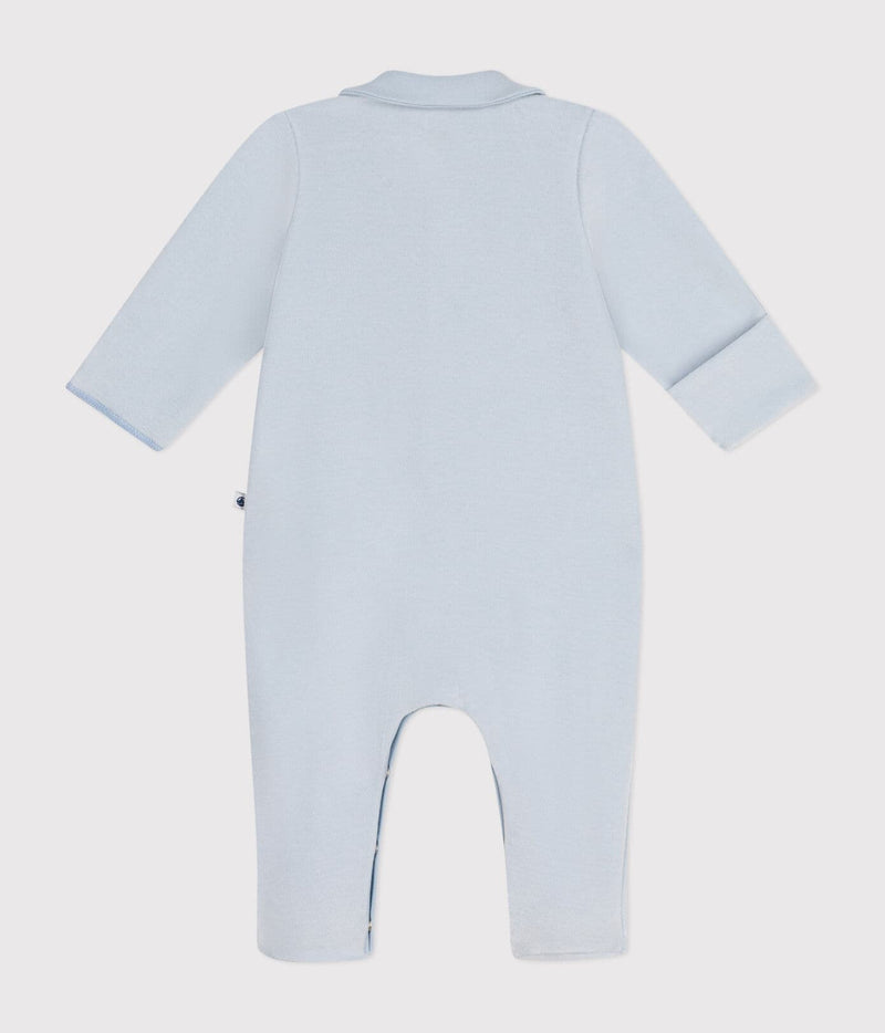 Petit Bateau Velour Snap Front Footie in Blue