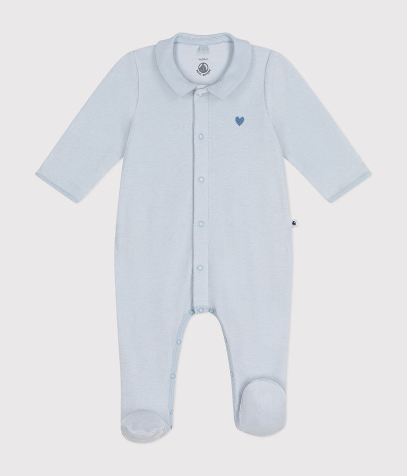 Petit Bateau Velour Snap Front Footie in Blue