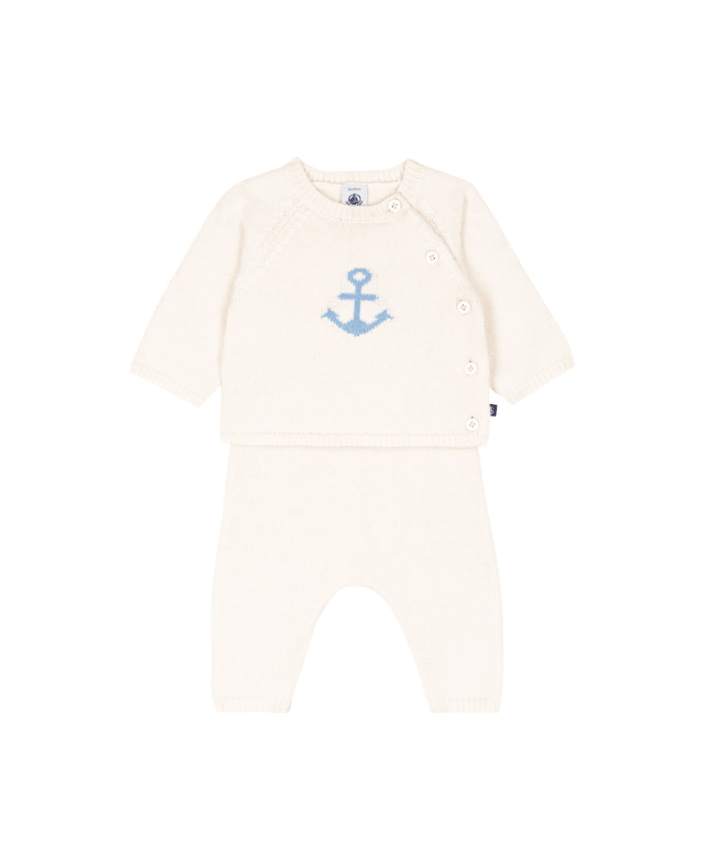 Petit Bateau Anchor Sweater & Pant Set in White/Blue