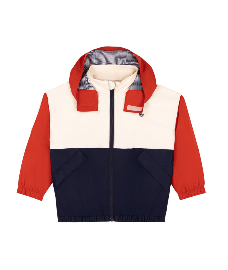 Petit Bateau Colorblock Hooded Jacket in Red, Navy and White