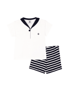 Petit Bateau Sailor Top and Striped Shorts in Navy/White