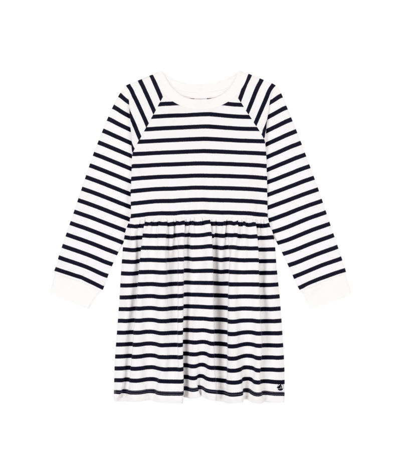 Petit Bateau Signature Sweatshirt Dress in Navy Stripe