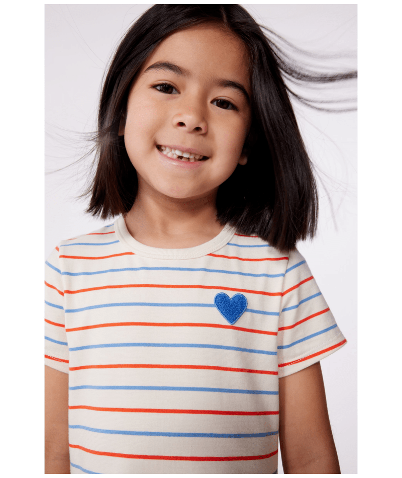 Petit Bateau Dress in Multi Stripe with Heart