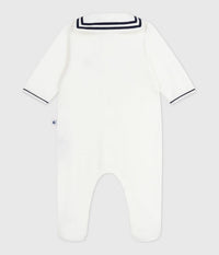 Petit Bateau Velour Snap Front Footie with Sailor Collar