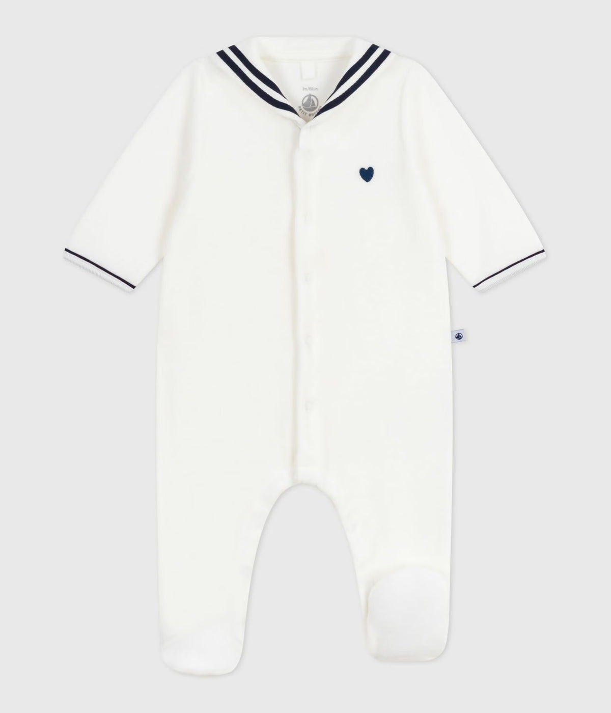Petit Bateau Velour Snap Front Footie with Sailor Collar