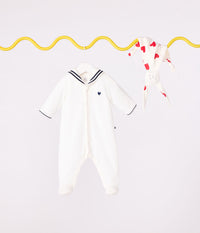 Petit Bateau Velour Snap Front Footie with Sailor Collar