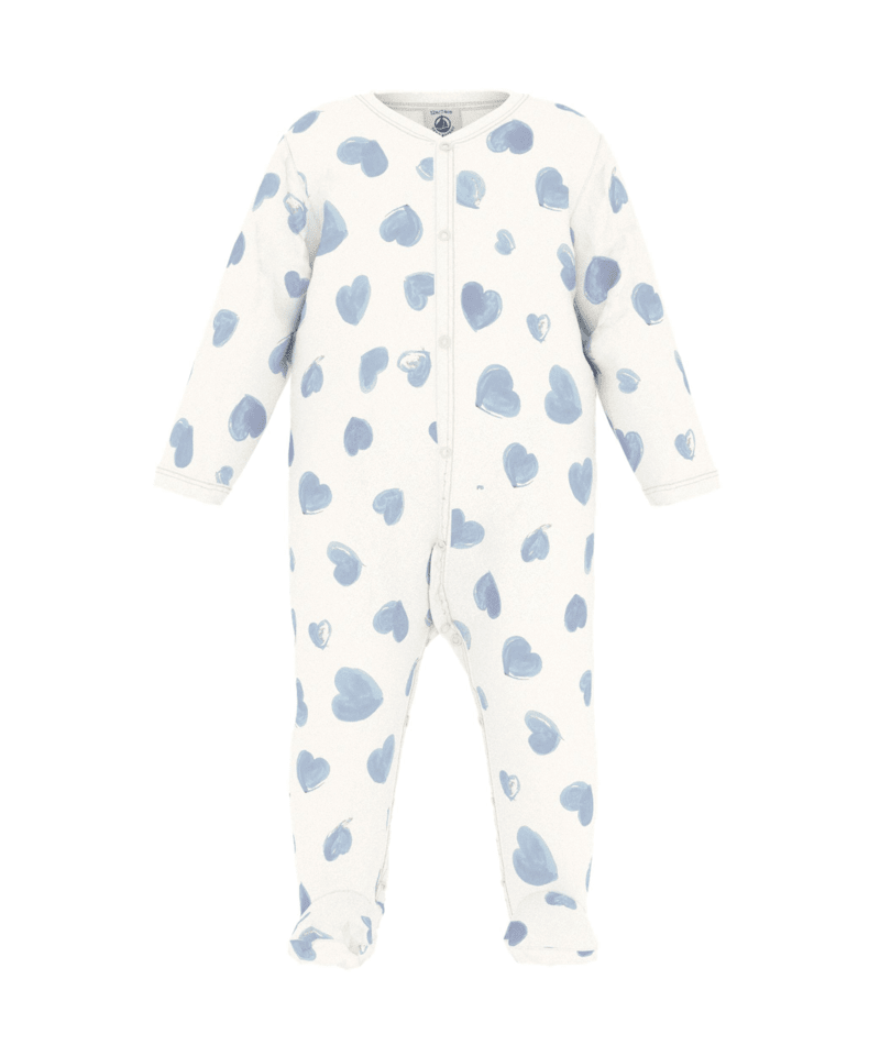 Petit Bateau Front Snap Footie in Blue Hearts