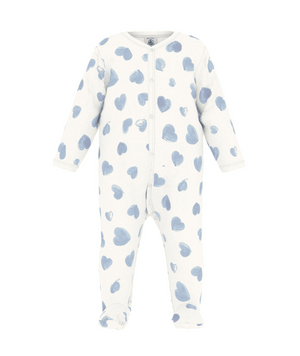 Petit Bateau Front Snap Footie in Blue Hearts