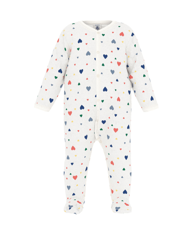Petit Bateau Velour Footie in Multi Hearts