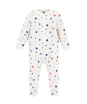 Petit Bateau Velour Footie in Multi Hearts