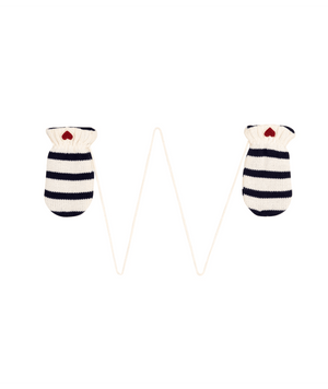 Petit Bateau Baby Knit Stripe Mittens in White/Navy