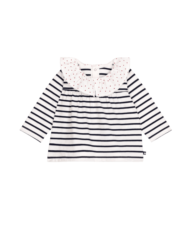 Petit Bateau Stripe Blouse with Ruffle Heart Collar