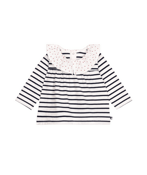 Petit Bateau Stripe Blouse with Ruffle Heart Collar