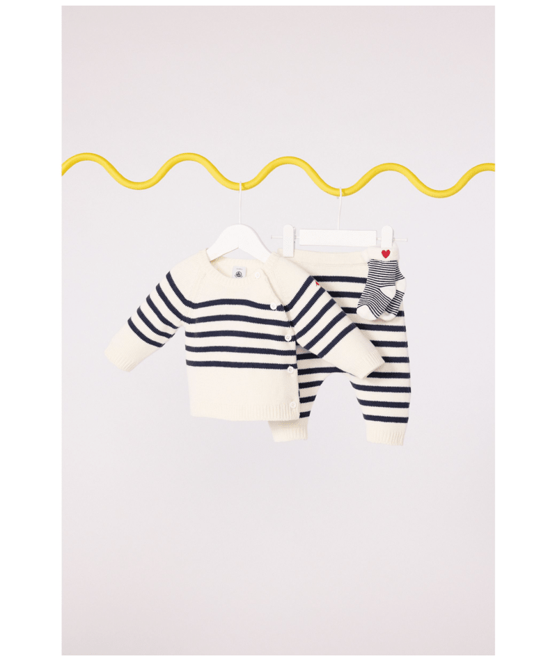 Petit Bateau 2 Piece Knit Sweater Set in Navy/White Stripes