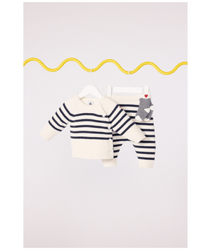 Petit Bateau 2 Piece Knit Sweater Set in Navy/White Stripes